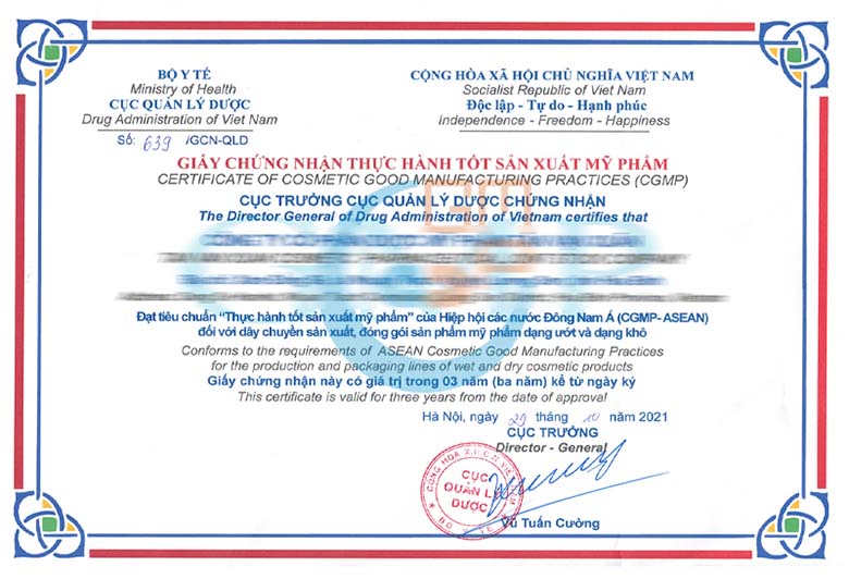 giấy chứng nhận cgmp Asean
