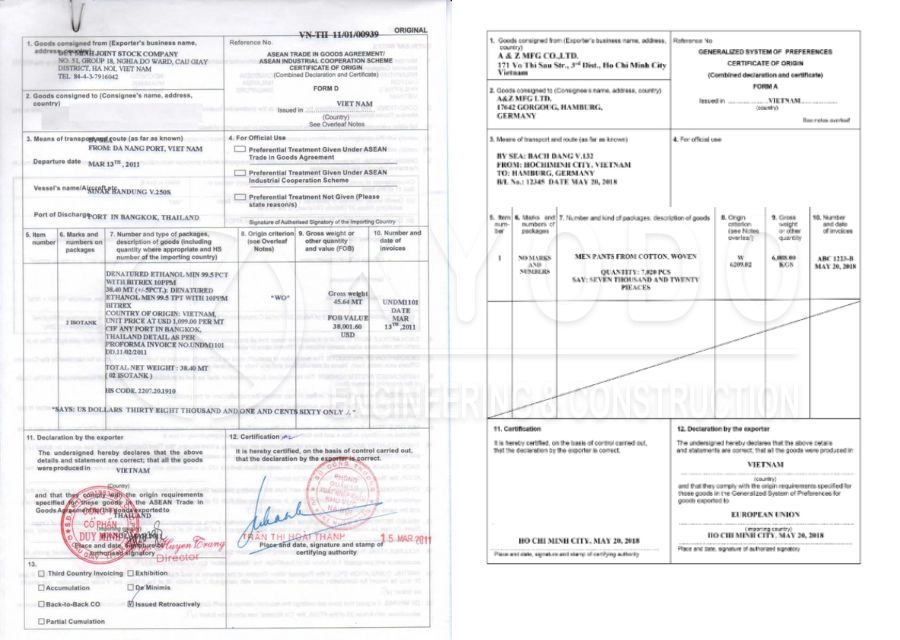Form mẫu chứng nhận CO